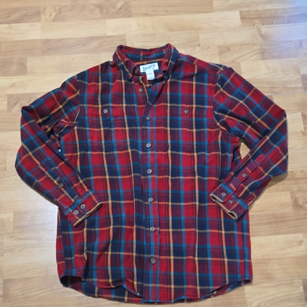 Duluth Trading. Men's Red Plaid Button-Down Shirt - Casual Long Sleeve
